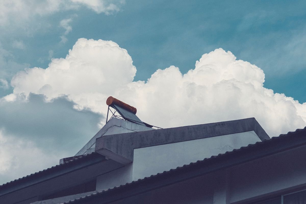 Solar water heater tank installed on a rooftop